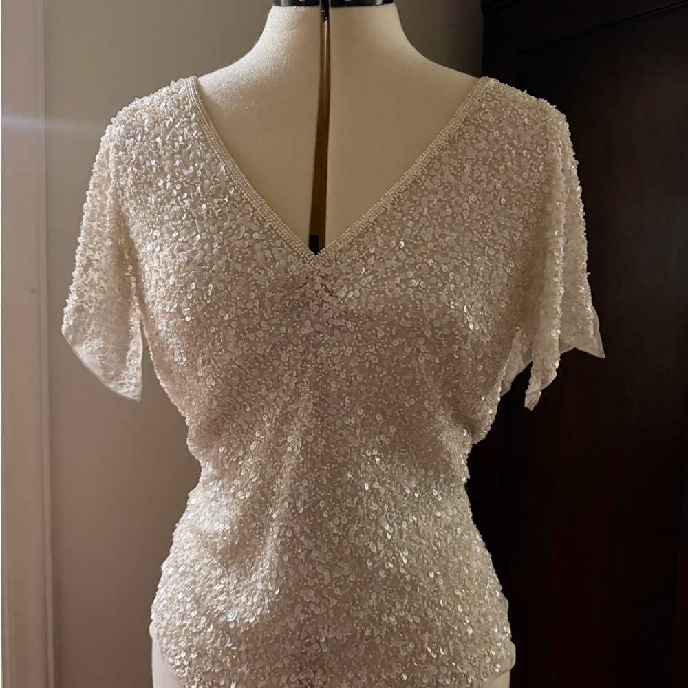 Papell boutique evening ivory Sequin blouse